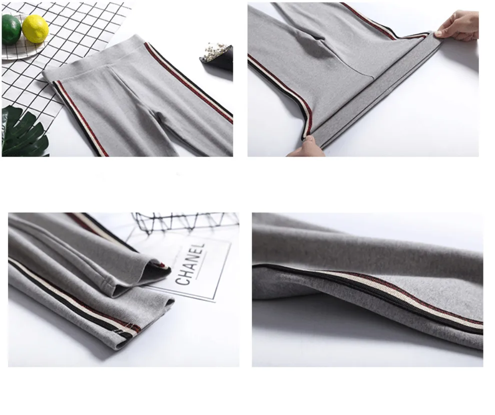 2023 Spring Summer Cotton Leggings Women High Waist Side Stripes Sporting Fitness Leggings Pants Slim Leggings High Quality