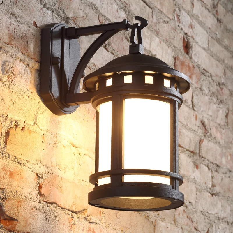 Square Antique aluminum garden Lighting glass lantern Retro LED outdoor wall sconce E27 Waterproof led fixture Courtyard Light | Лампы и