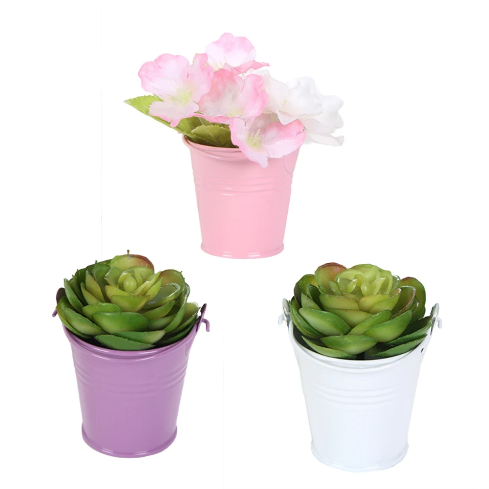Cute Mini Solid Color Pail Bucket Wedding Party Candy Favours Home Hotel Decor Flower Pots& Planters