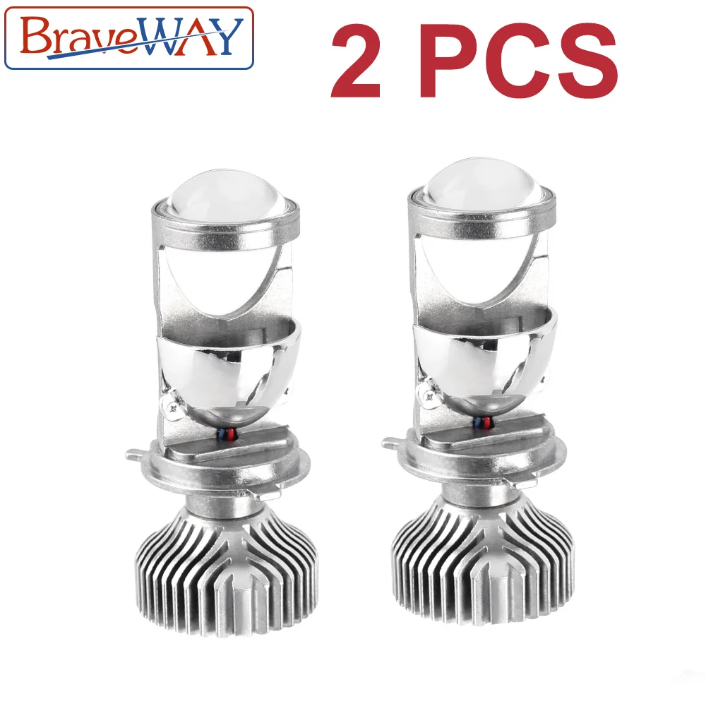 1 PAIR BraveWay H4 LED Hi-lo луч мини-проектор Объектив фары для автомобиля мотоцикла H4 Светодиодная лампа прозрачный луч узор 12 в 80 Вт 5500 к 12000лм - Испускаемый цвет: 1 PAIR