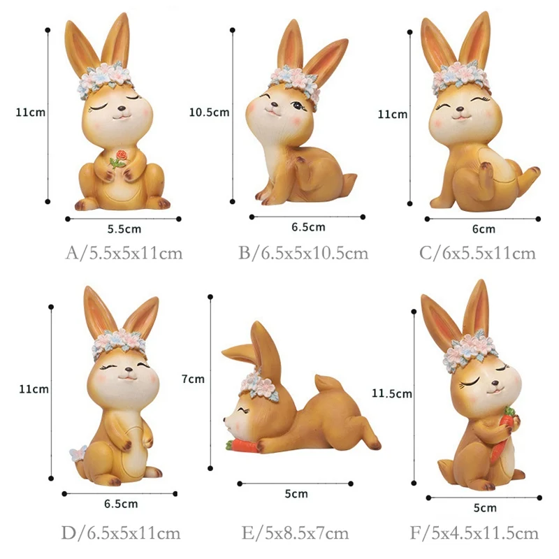 set of 6 Набор из 6 маленьких цветочных кроликов миниатюрный Сказочный садовый декор фигурки из смолы украшение торта кролик игрушки подарок - Цвет: set of 6