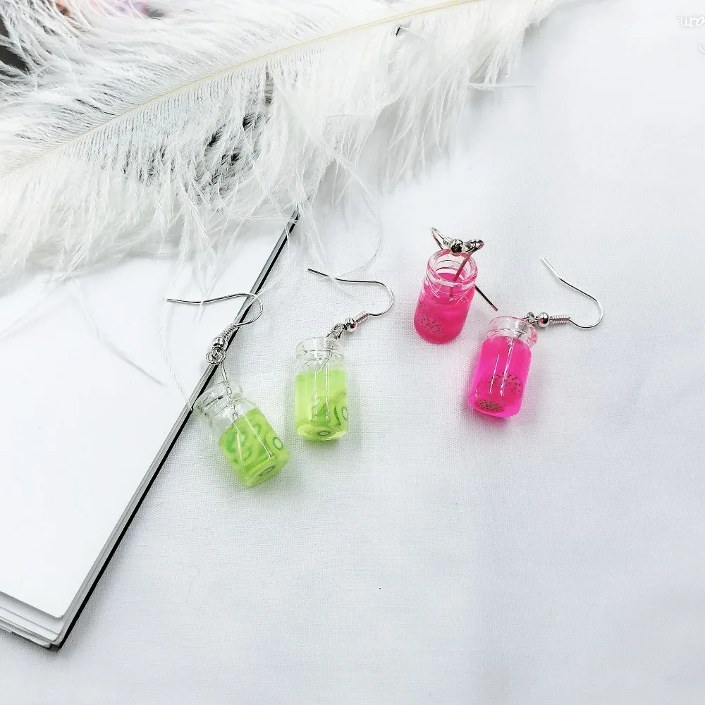 Creative Handmade Fruit Juice drop earrings for women Acrylic Strawberry lemon kiwi fruit orange cute Unique jewelry | Украшения и
