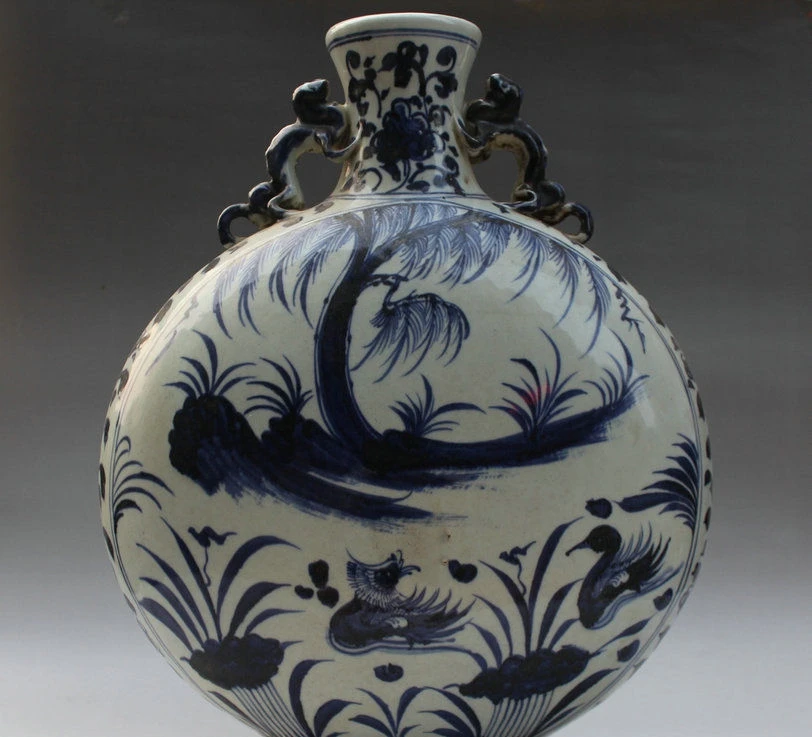 17 &quotСтарый Китай синий белый фарфор ивовое дерево мандарин утка бутылка с