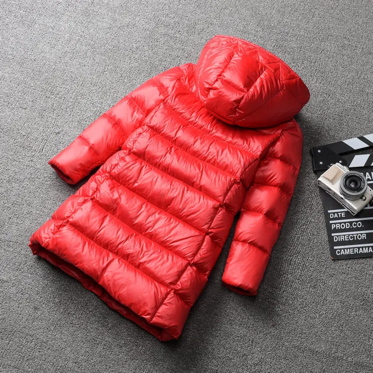Зимнее детское длинное пальто на молнии с капюшоном Детский пуховик плотная теплая верхняя одежда для мальчиков и девочек, детская Серебряная куртка со светоотражателями 18M03