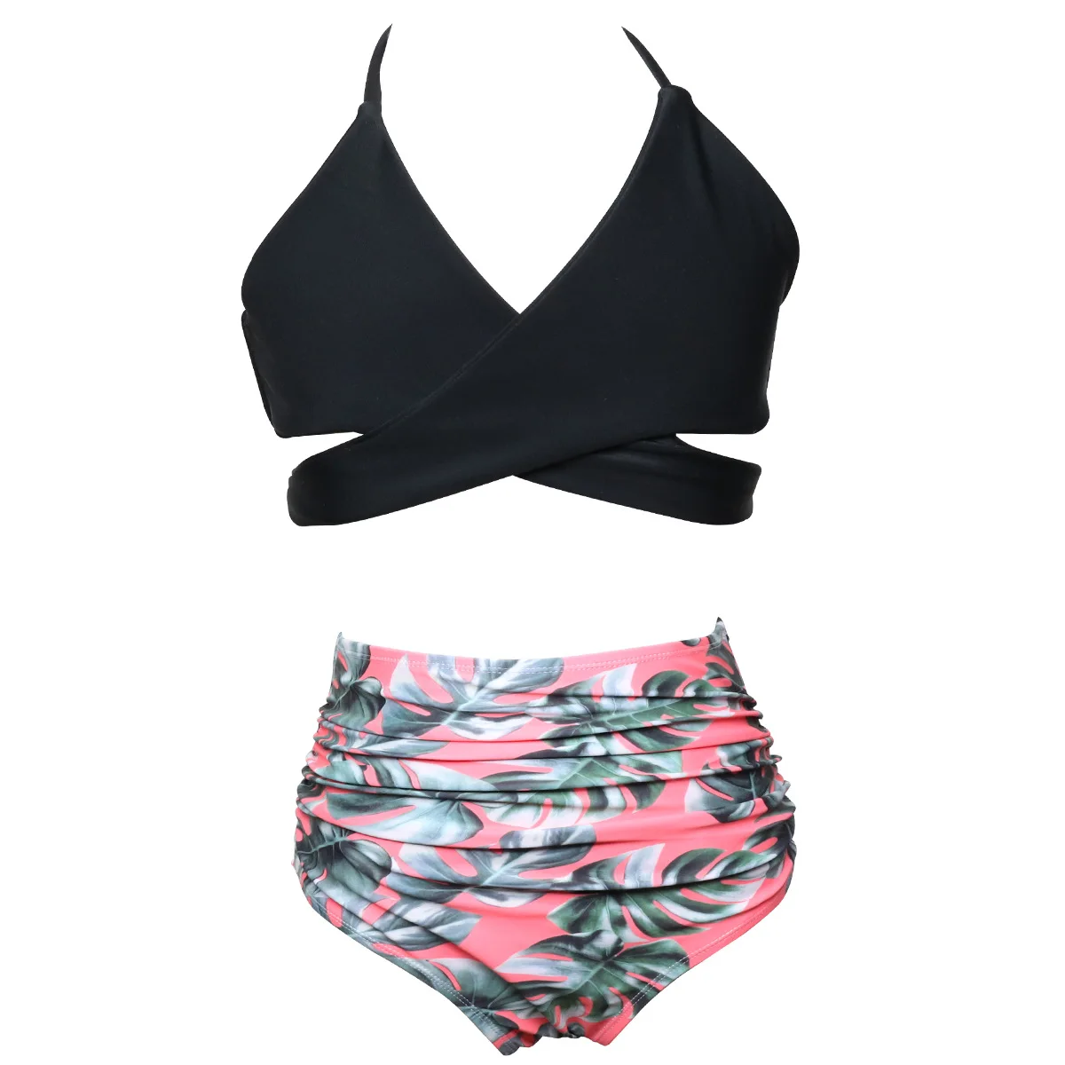 Black 3 Funfeliz/одинаковые комплекты для семьи; одежда для купания; купальный костюм для девочек; детское бикини; детский купальник из двух предметов для мамы и дочки - Цвет: Black 3