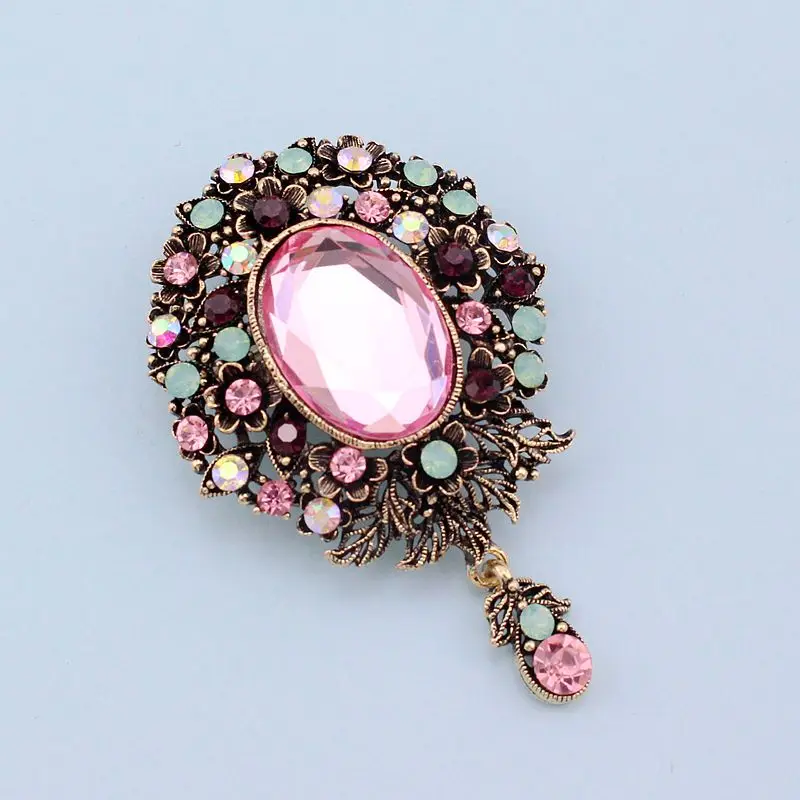 TANGTANG большая брошь подвеска Розовый акриловый овальный камень Античный Золотой