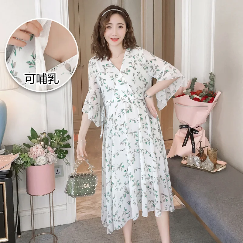 Шифоновое платье для беременных летняя одежда кормящих матерей грудного