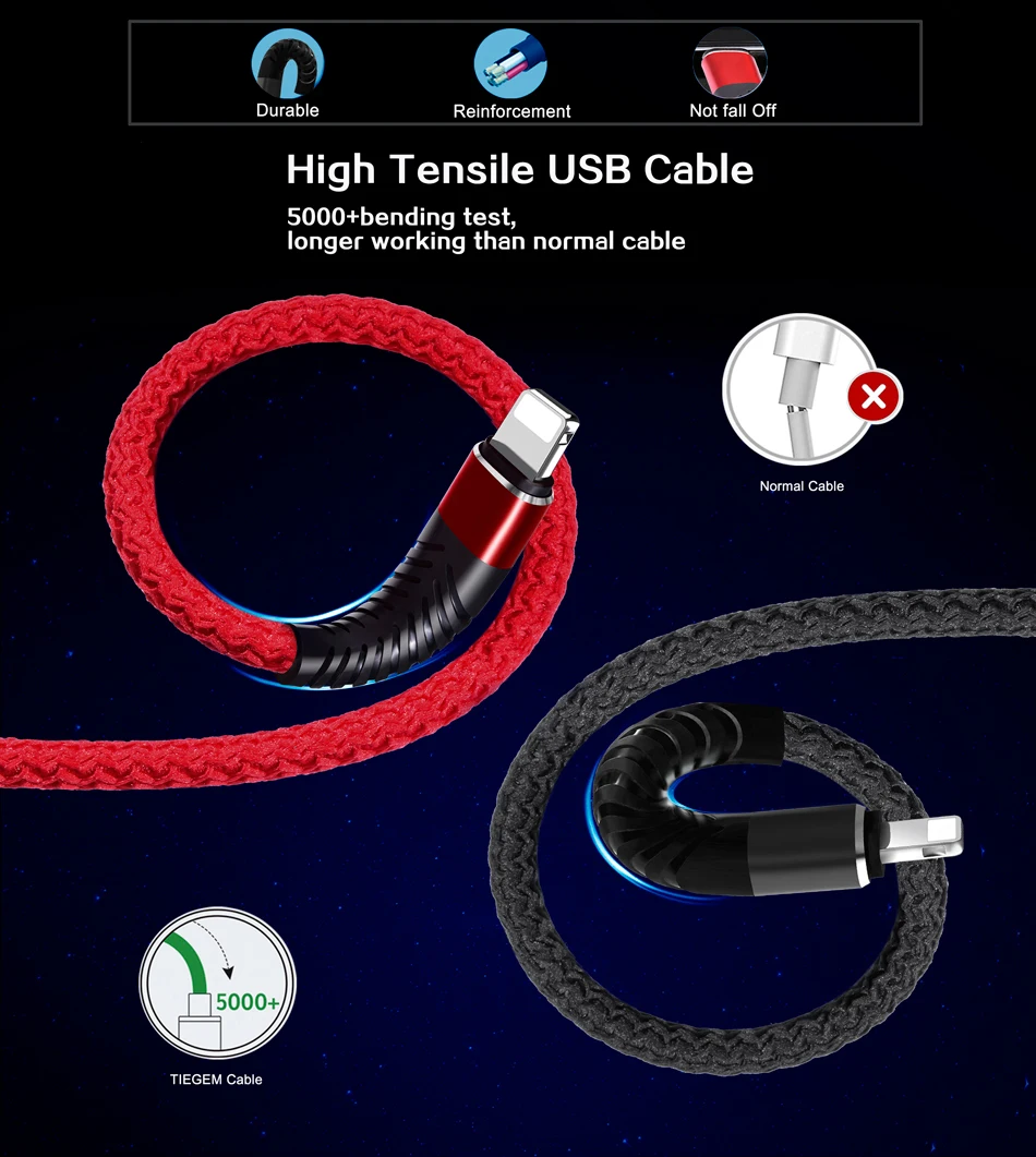 NOHON 3 м 2 м 1 м высокопрочный 8-контактный USB кабель для быстрой зарядки для iPhone 8X7 6 6S Plus 5 5S 5C SE iOS 10 9 8 iPad кабель для синхронизации данных