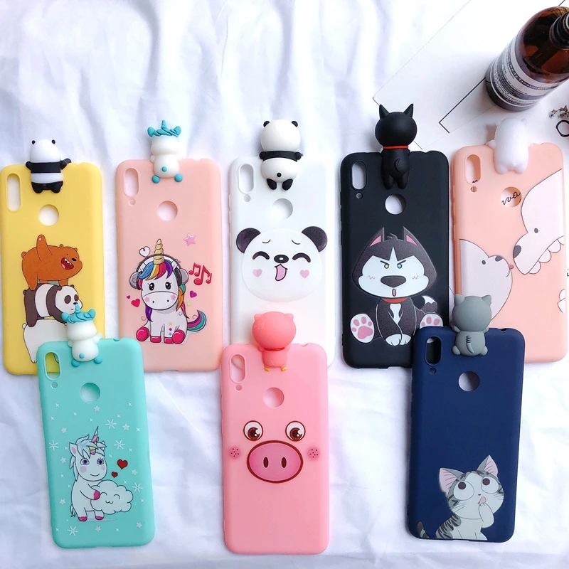 Y7 3D чехол для Huawei 2019 телефона Kawaii Bear Единорог силиконовый etui Prime + отпечаток