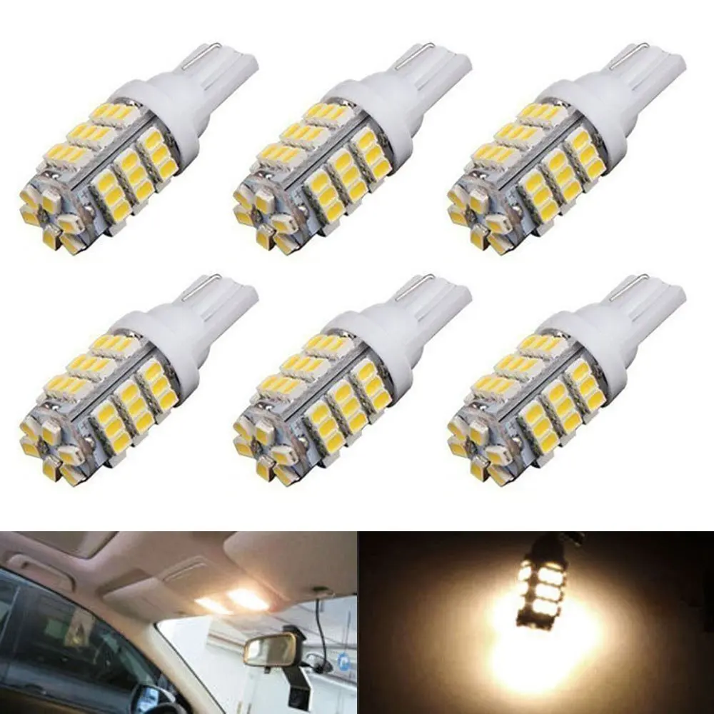 

6Pcs/lot Warm White T10 Wedge 42-SMD 3528 LED Light bulbs W5W 2825 158 192 168 194 for Car Boot Trunk Map Light Number Plate
