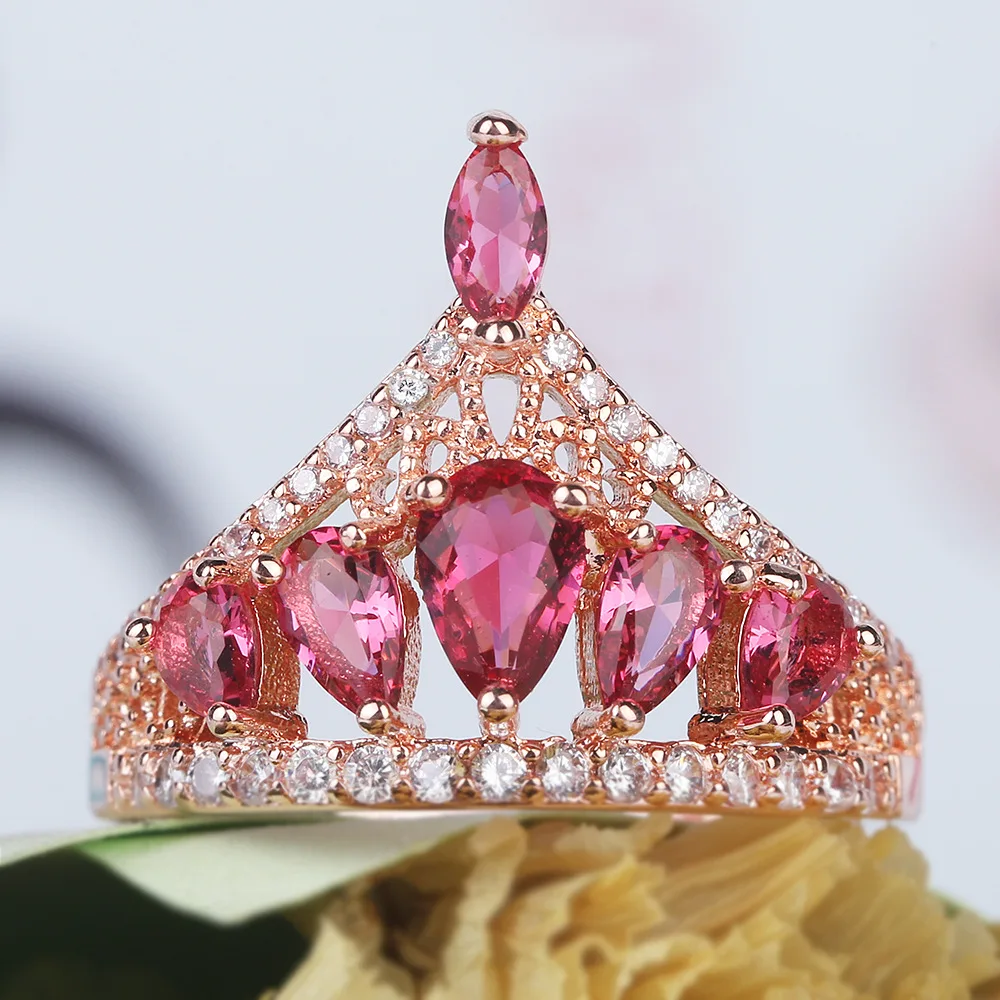 Uloveido свадебные кольца для женщин Розовая Корона кольцо женское розовое золото