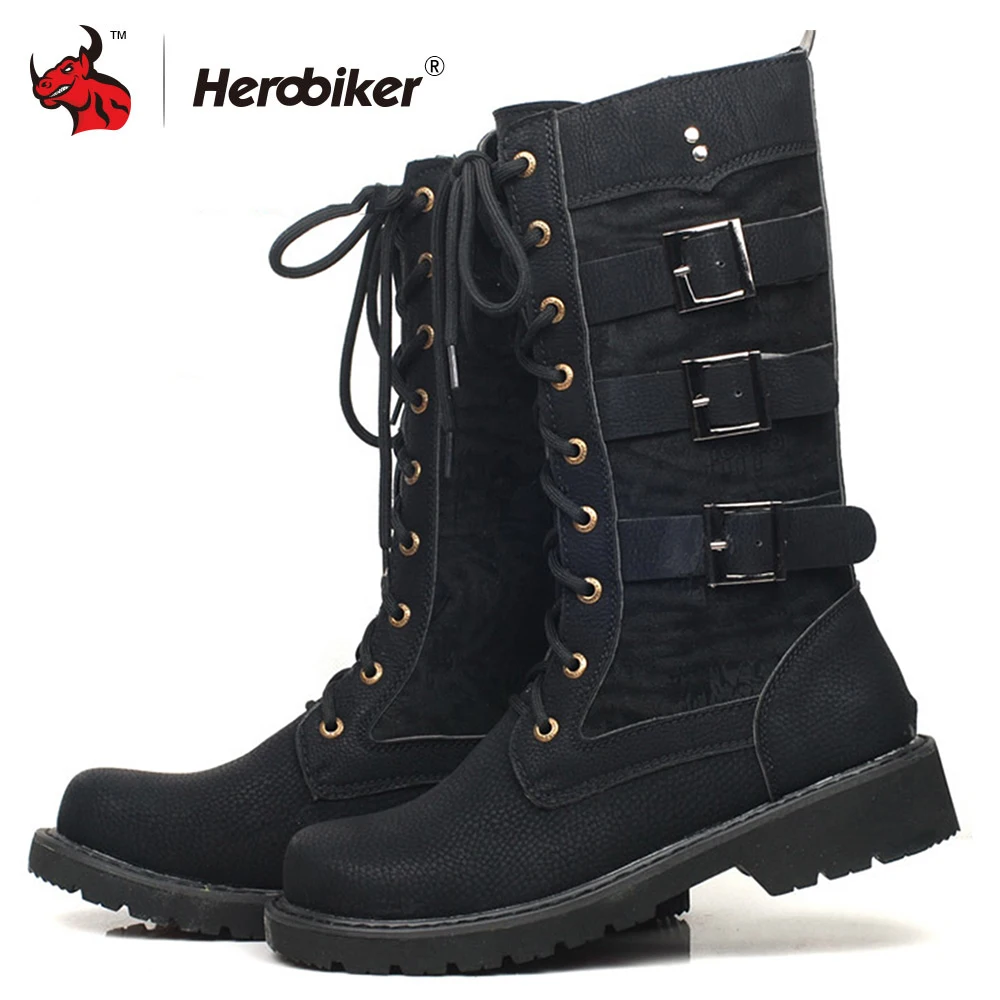 Черный HEROBIKER/мотоциклетные ботинки; мужские ботинки из искусственной кожи для мотокросса; черные мотоциклетные ботинки; обувь для верховой езды; аксессуары - Цвет: Черный