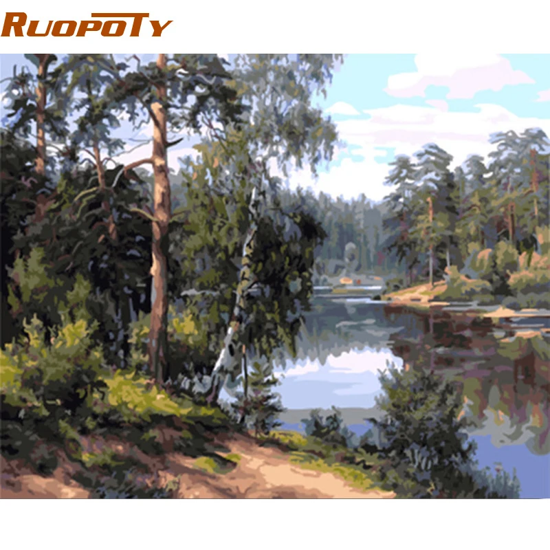 

RUOPOTY Frame Forest River DIY Painting By Numbers Landscape Calligraphy Painting Acrylic Paint On Canvas For Wall Art Picture