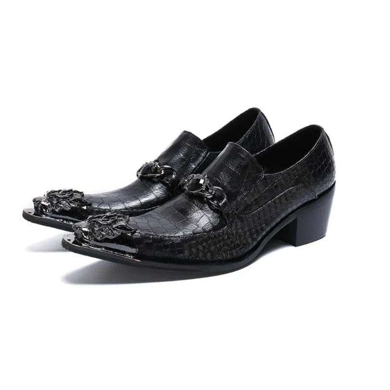 

2020 Luxury Men Crocodile Grain Oxfords Shoes Genuine Leather High Heels Men's Black Crystal Formal Wedding Groom Shoes Size 46