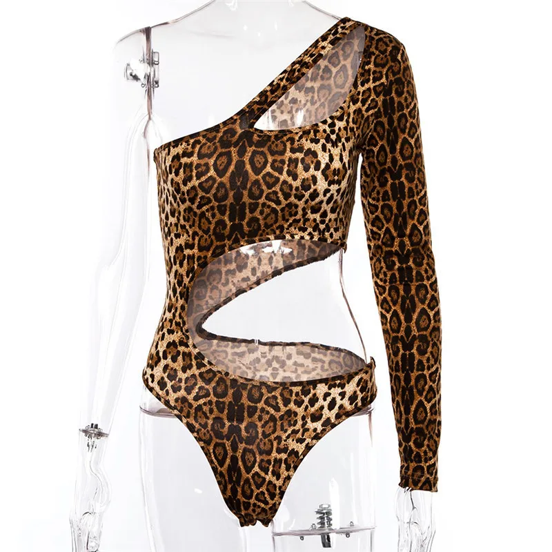 2019 летние сексуальные леопардовые Боди женские с длинным рукавом одно плечо
