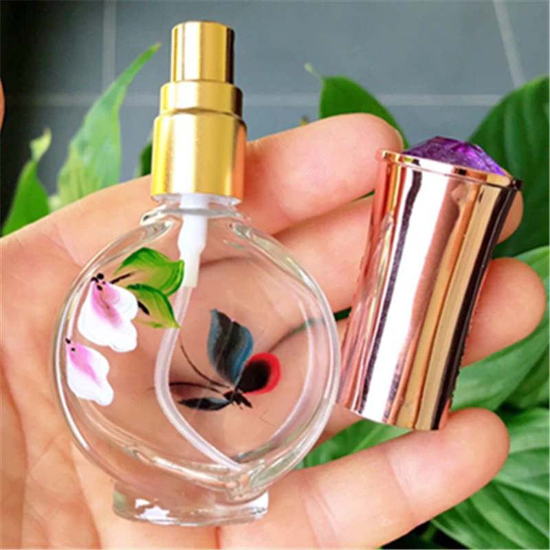 

15ml Glass Perfume Empty Spray Bottle Gemstone Cover New Hand-painted Round Bottle 100PCS/LOT