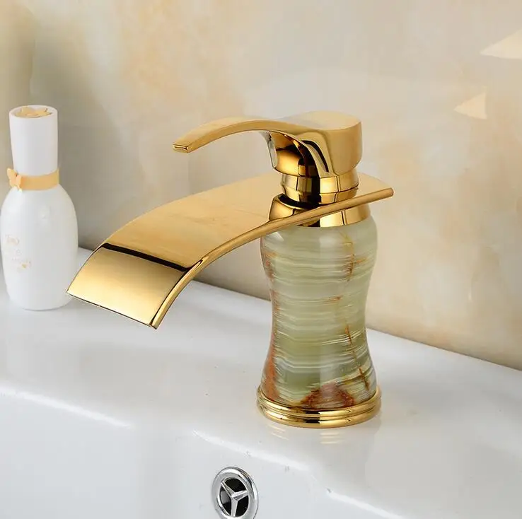 

European antique basin faucets mixer vintage, Brass retro toilet basin faucet gold,Bathroom copper jade basin faucet waterfall,