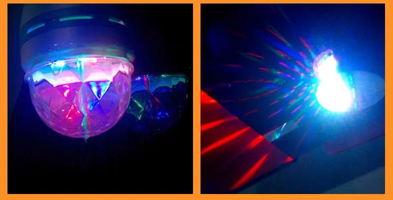 3Вт RGB LED мини фонарики для вечеринки Е27 вращающаяся лампа дискотеки светодиодные