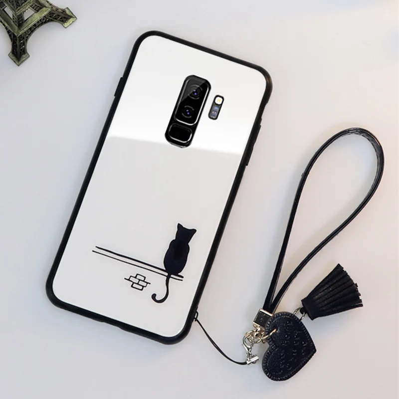 01 Для samsung Galaxy s10 s10e note 8 9 M10 M20 M30 A6 A7 A8 A9 j4 j6 s9 s8 плюс A20 A30 A50 A70 милый кот стекло чехол и ремешок - Цвет: 01
