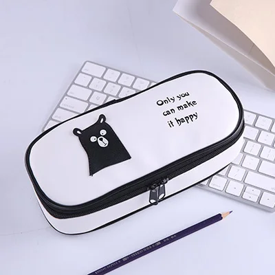 bear happy white Простой чехол для карандашей, черный и белый, модная сумка для карандашей, для школы, для мальчика, рождественский подарок, чехол для девочки, ручка, органайзер, ластик, сумка - Цвет: bear happy white