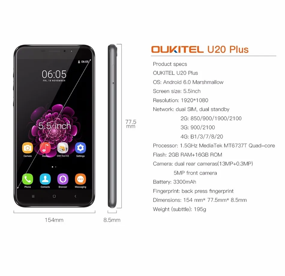 Оригинальный oukitel u20 plus Громкий динамик для Oukitel U20 Plus 5 дюймов IPS FHD MTK6737T