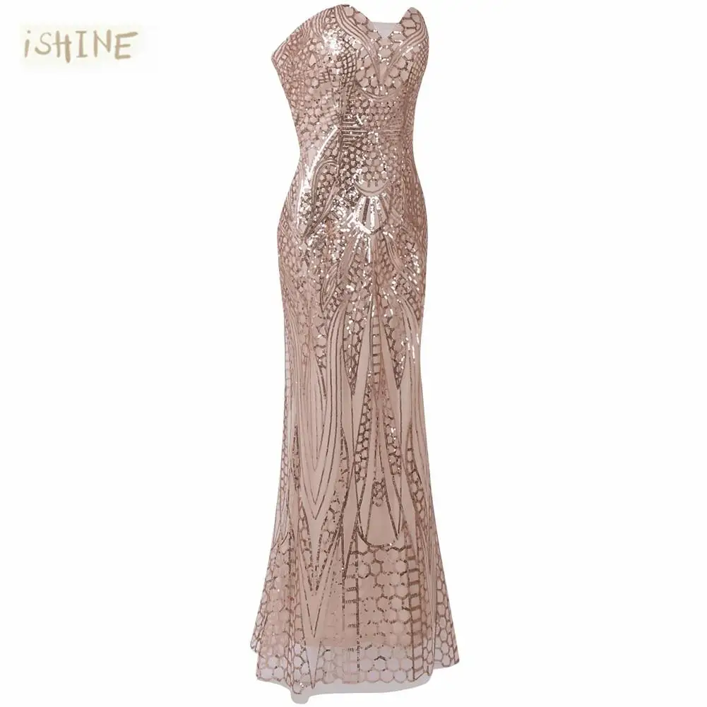 Vestido de festa Роскошные Длинные платья Robe soiree Шампанское Блестки без бретелек