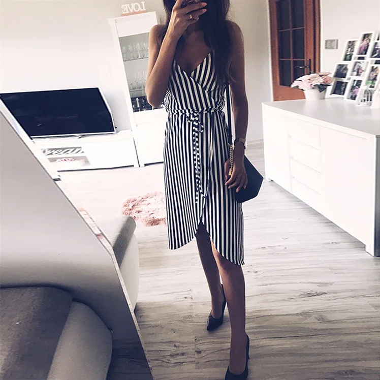 Женское мини-платье в полоску Wixra летнее короткое платье без рукавов на бретелях