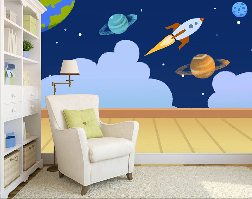 

[Self-Adhesive] 3D Rocket Planet Universe Child 3 Wall Paper mural Wall Print Decal Wall Murals