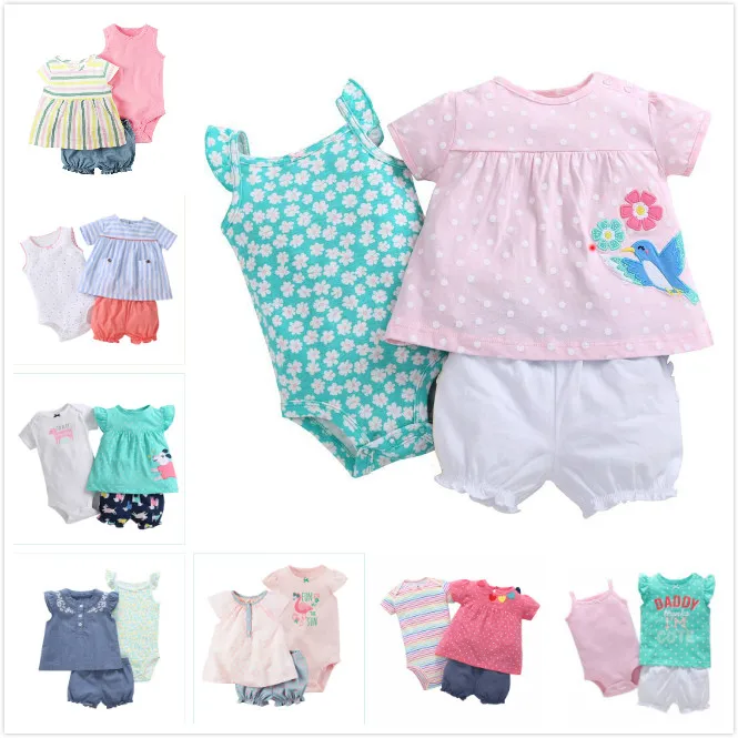 Комплект одежды из 3 предметов для маленьких девочек летний детский хлопковый