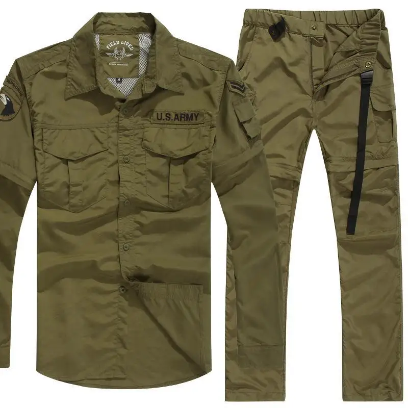 Spring And Summer Army Military Fans Fast Dry Suit Shirt Men's Dual-use Wilderness Survival Tactical Sets | Мужская одежда