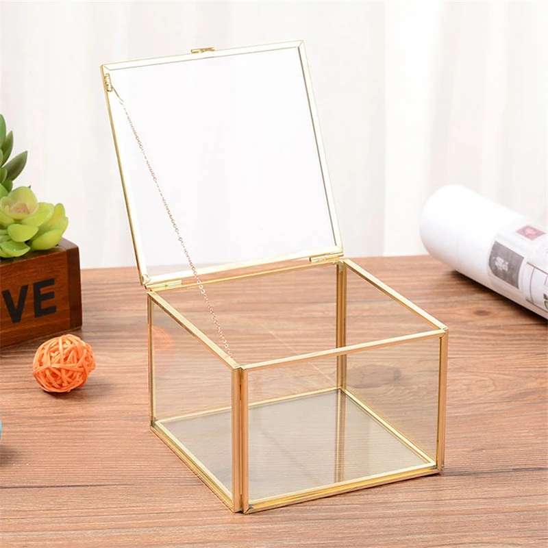 Square Opening Glass Geometry Garden Jewelry Boxs Mirror Storage Box Eternal Flower Decoration Crafts | Дом и сад