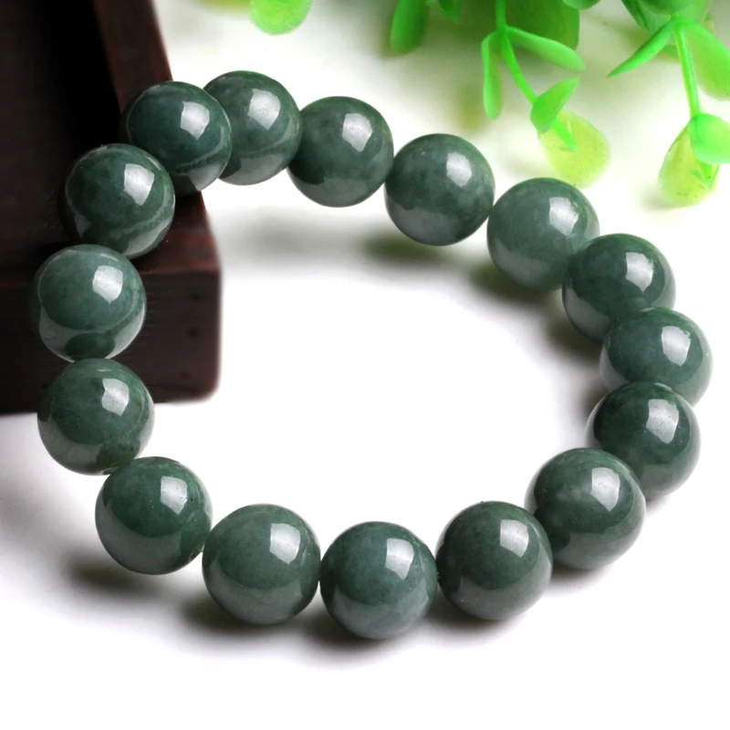 Аутентичный браслет из Мьянмы натурального нефрита с масляными голубыми