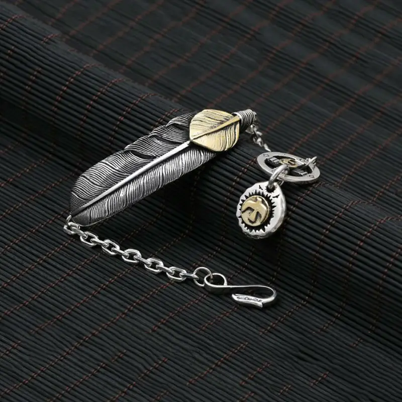 

Real 925 Sterling SilverTakahashi Goro Gilded Eagle Feather Shain Bracelet bangle for men or women Fine Jewelry Christmas Gifts
