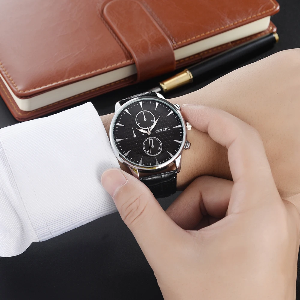 OUKESHI New Fashion Watch Men Elegant Leather Strap Simple Style Casual Business Quartz Male Popular relogio masculino | Наручные часы