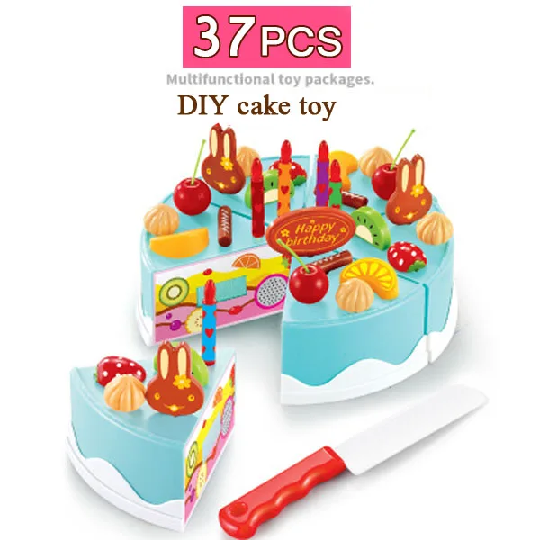 blue 37pcs 37 шт. или 75 шт. кухонные игрушки ролевые игры фруктовый торт на день рождения diy крем чайный набор еда игрушка розовый девочки дети кастрюля набор - Цвет: blue 37pcs