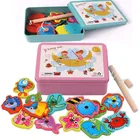 Деревянный магнит, игрушка в виде рыбы, игрушечные блоки, Магнитная рыбалка, деревянная игрушка для малышей, интерактивный подарок на день рождения, железный ящик