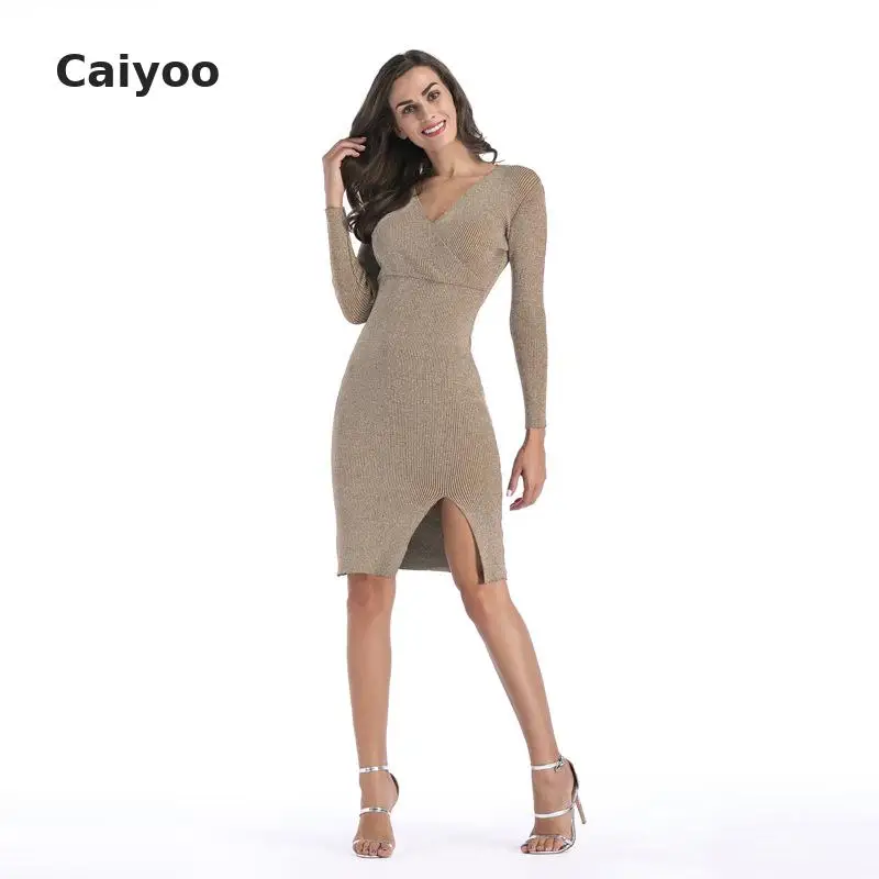 Poncho Direct Selling V-neck Jumper 2018 Autumn Winter New Style V Sleeved Pencil Skirt Knitted Sweater Dress Malha Feminina | Женская