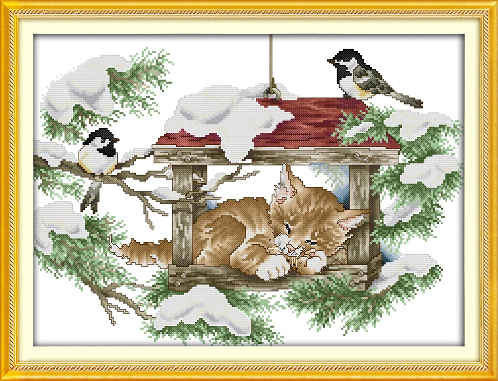 Joy Sunday D814D823D826D829(2) Домашний декор глубокий сон кошка и птицы Хэллоуин кошка пять Маленькие котята два котята крестиком