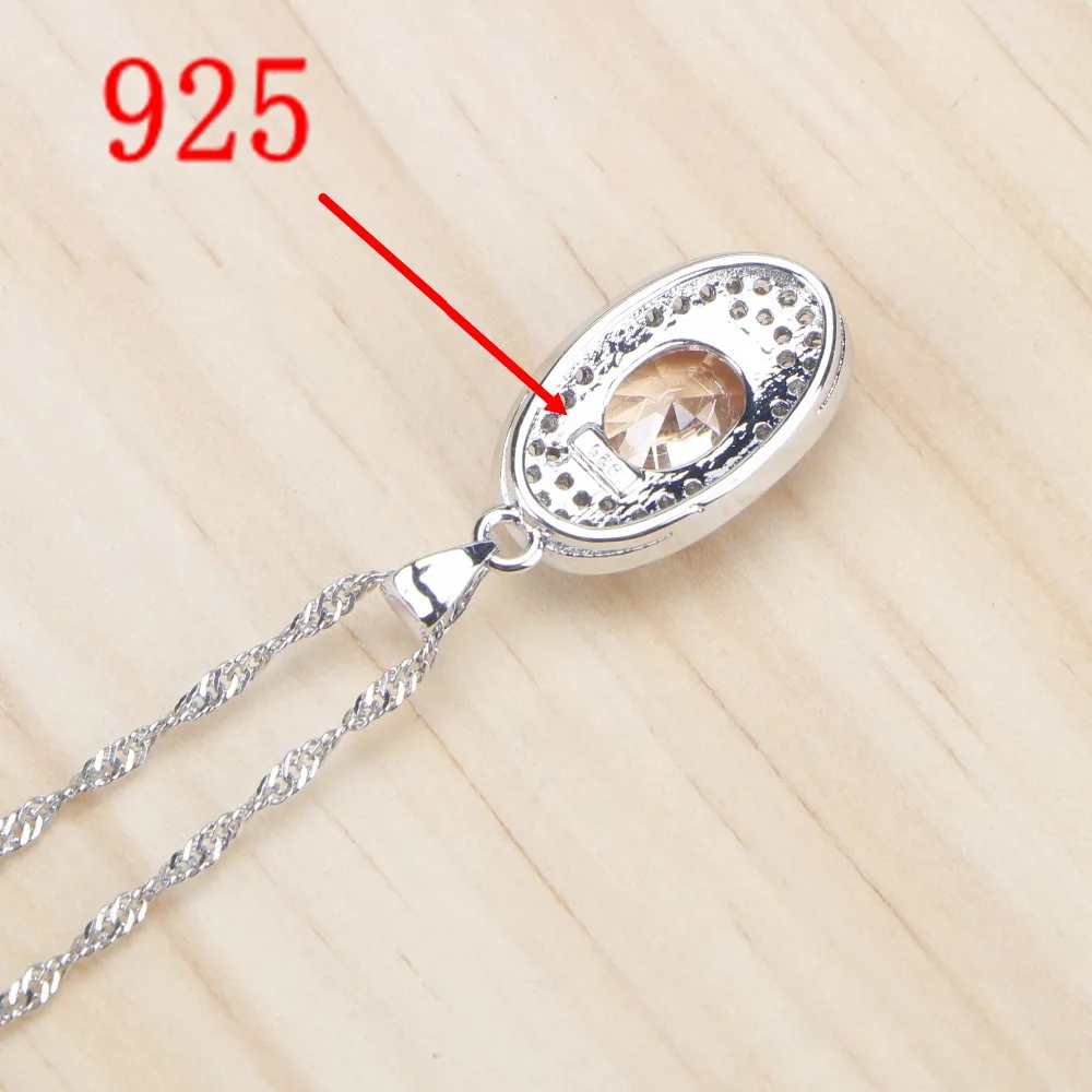 Цвета шампанского циркония свадебные Серебряные Ювелирные наборы 925 серьги для