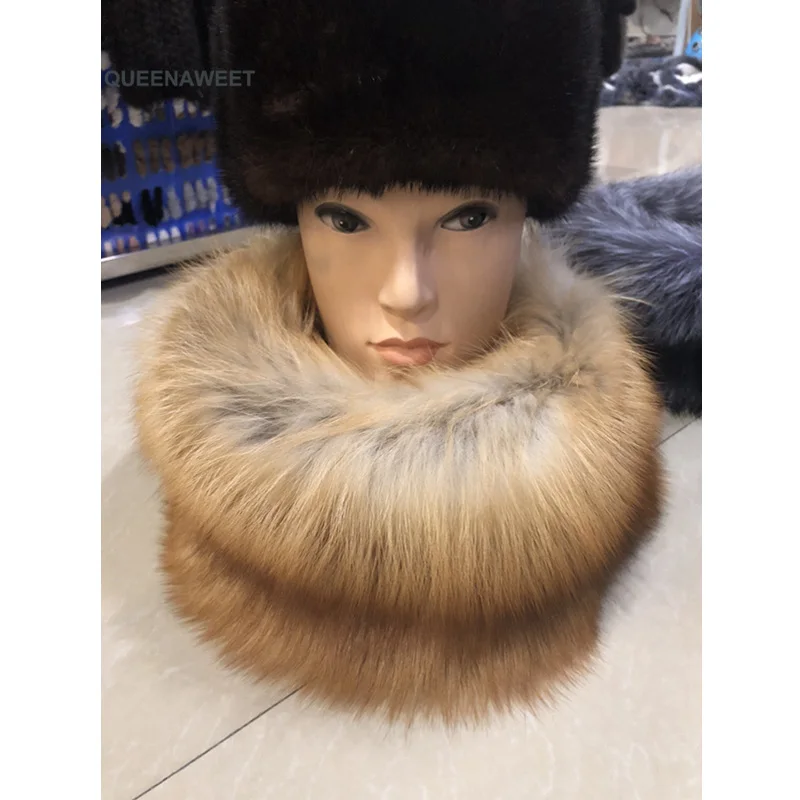 

New Silver Fox Fur Scarf Thick Fur Neck Ring Fox Fur Shawls Cape Mulit Color Top Quality