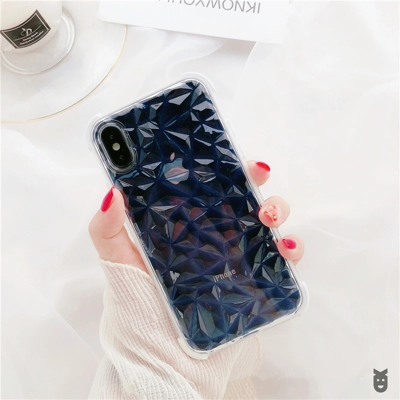 Для iPhone X 11 Pro XR XS MAX 10 7 8 6s 6 Plus 3D Алмазная текстура противоударный Гибридный прозрачный мягкий ТПУ защитный чехол