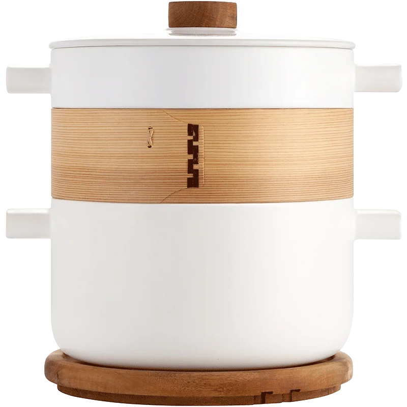 MDZF SWEETHOME Steamer Set - Personal (Ceramic Pot and Lid + Cedar Wood Basket) Heat Resistant Ceramic | Дом и сад