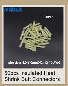 50pcs Insulated Heat Shrink Butt Connectors Wire Electrical Crimp Terminals 12-10AWG Kit