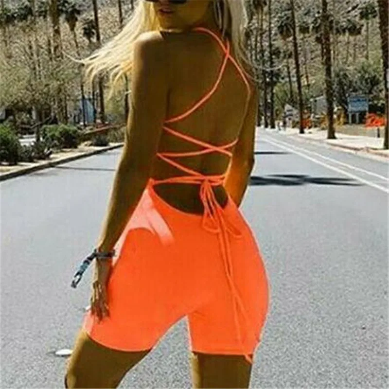 Женский комбинезон на шнуровке новый однотонный тонкий с шортами Модный