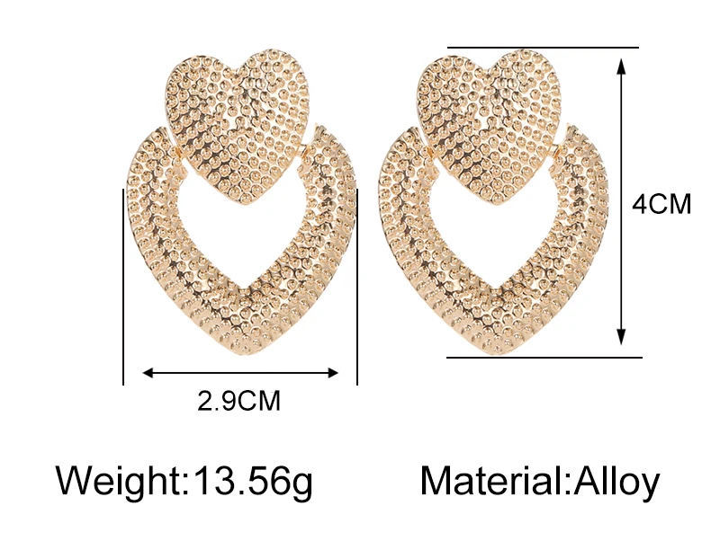 Женские Висячие серьги из сплава с тусклым лаком и двумя сердечками золотистые