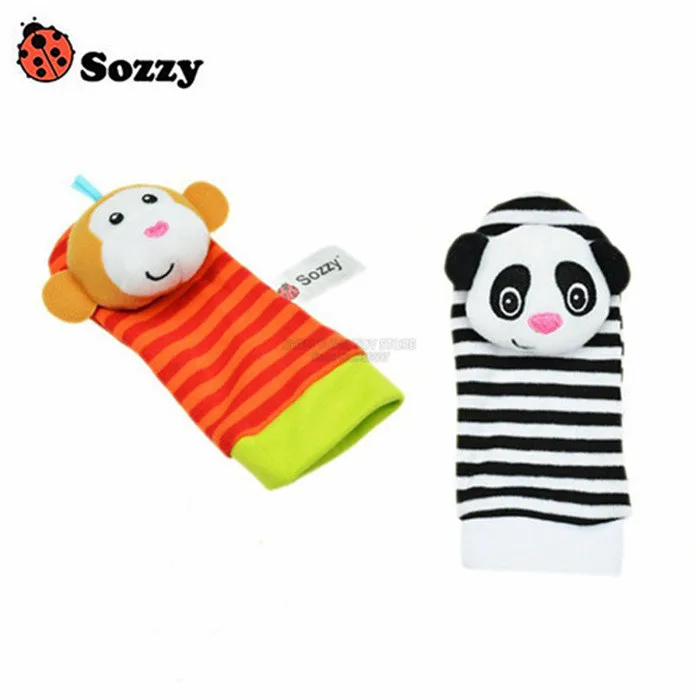 Sozzy/2 шт., мягкие детские игрушки, носки с ремешком на запястье, милый мультяшный садовый жук, плюшевая погремушка с кольцом, колокольчик, 0M