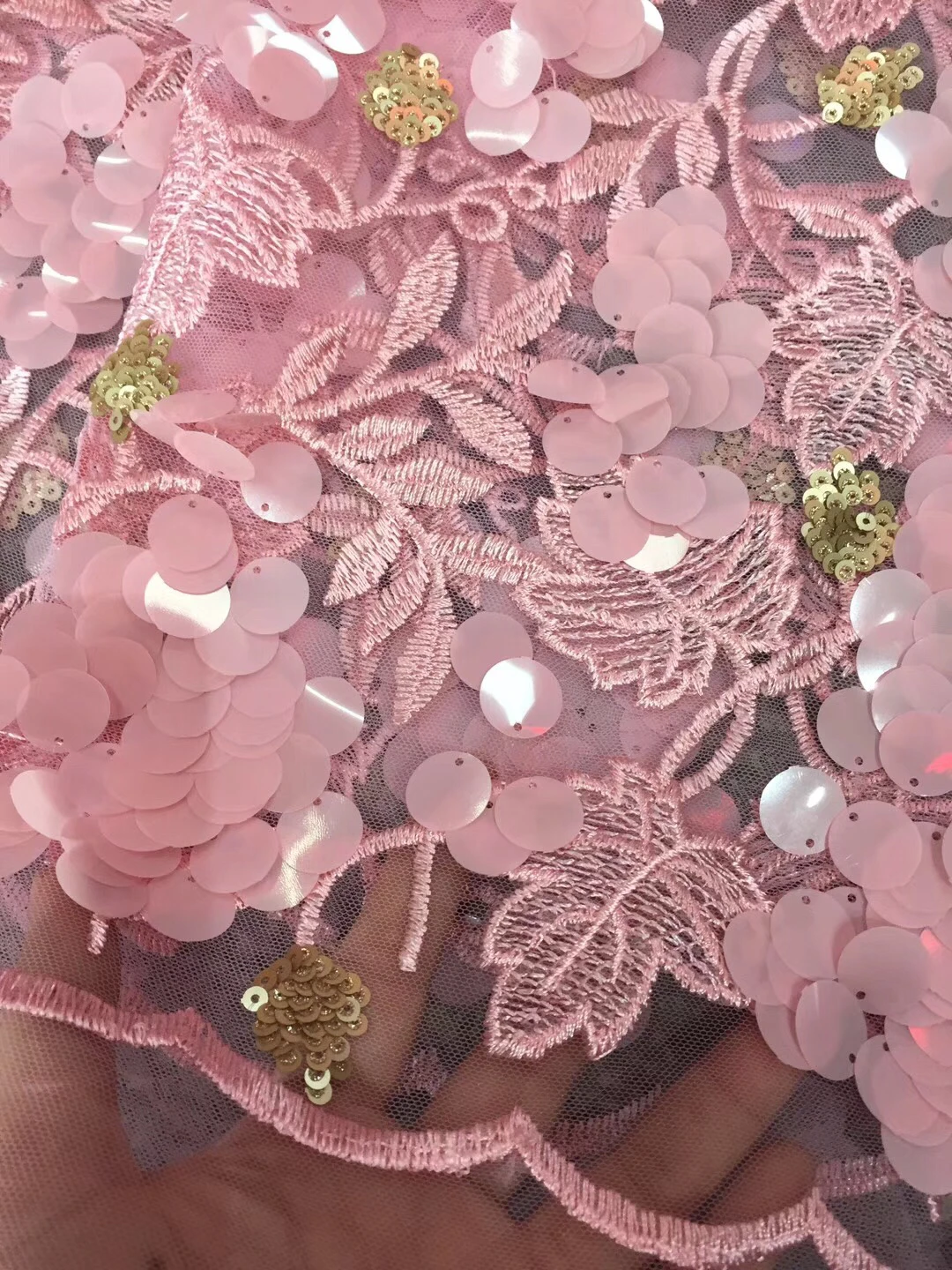 

African Net Sequins Laces 5yard Latest Nigerian Laces 2018 Pink Colour Sequin Fabric for Sewing Dress Tulle Lace Fabric KCD960