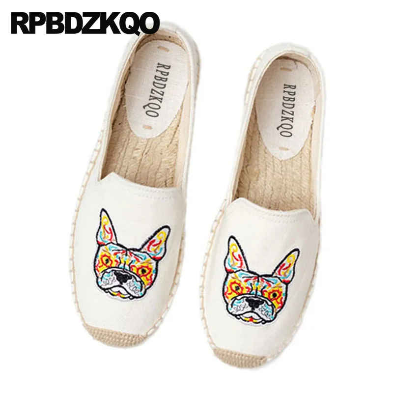 Белые ботинки холста изображения животных вышивка повседневная эспадрильи