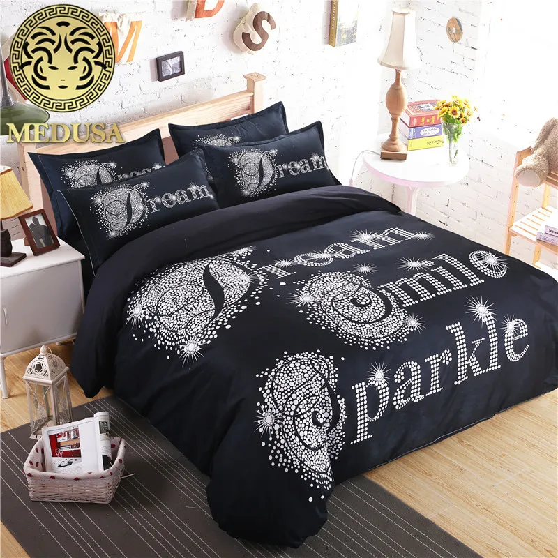 Босс Черный и белый цвета его/ее сбоку постельных принадлежностей пододеяльник