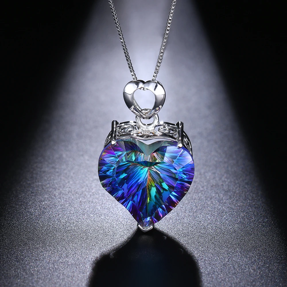 Цепочка с подвеской в виде сердца серебристого цвета|rainbow fire|heart 925925 sterling silver heart |